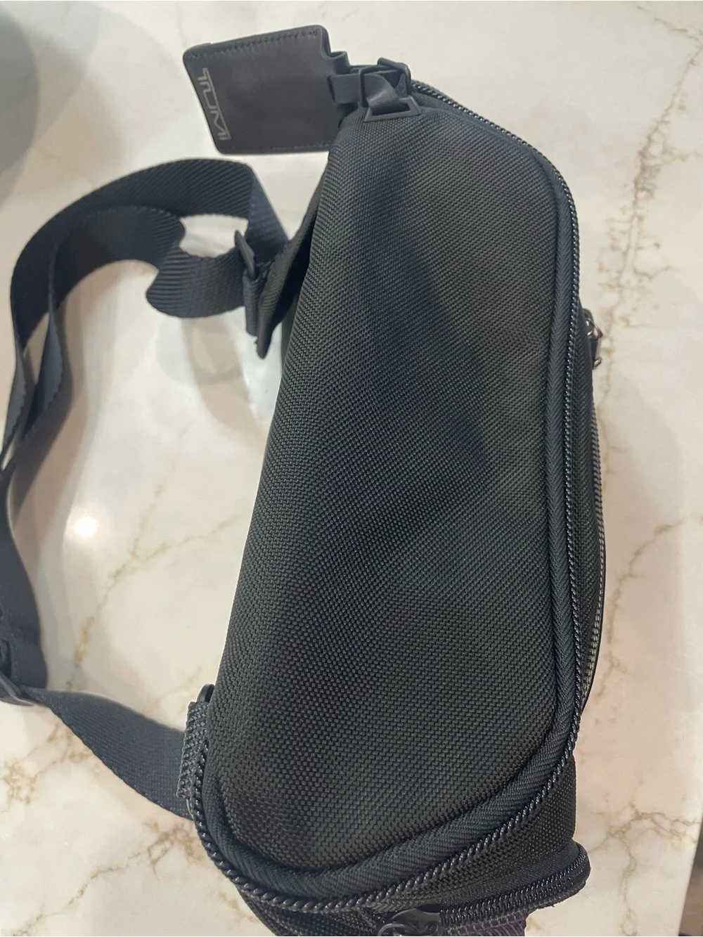 Tumi Black Leather-Front Men's Belt Bag